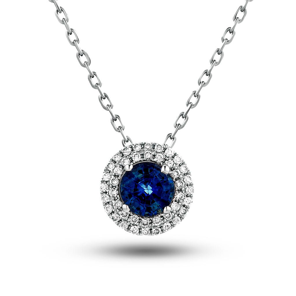 0.80ct Blue Sapphire & 0.16ct G/SI Diamond Necklace in 18k White Gold - All Diamond