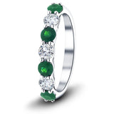 0.80ct Emerald 0.40ct Diamond Seven Stone Ring 18k White Gold - All Diamond