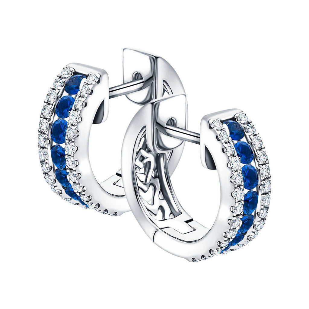 0.90ct Blue Sapphire & Diamond Hoop Earrings in 18k White Gold - All Diamond