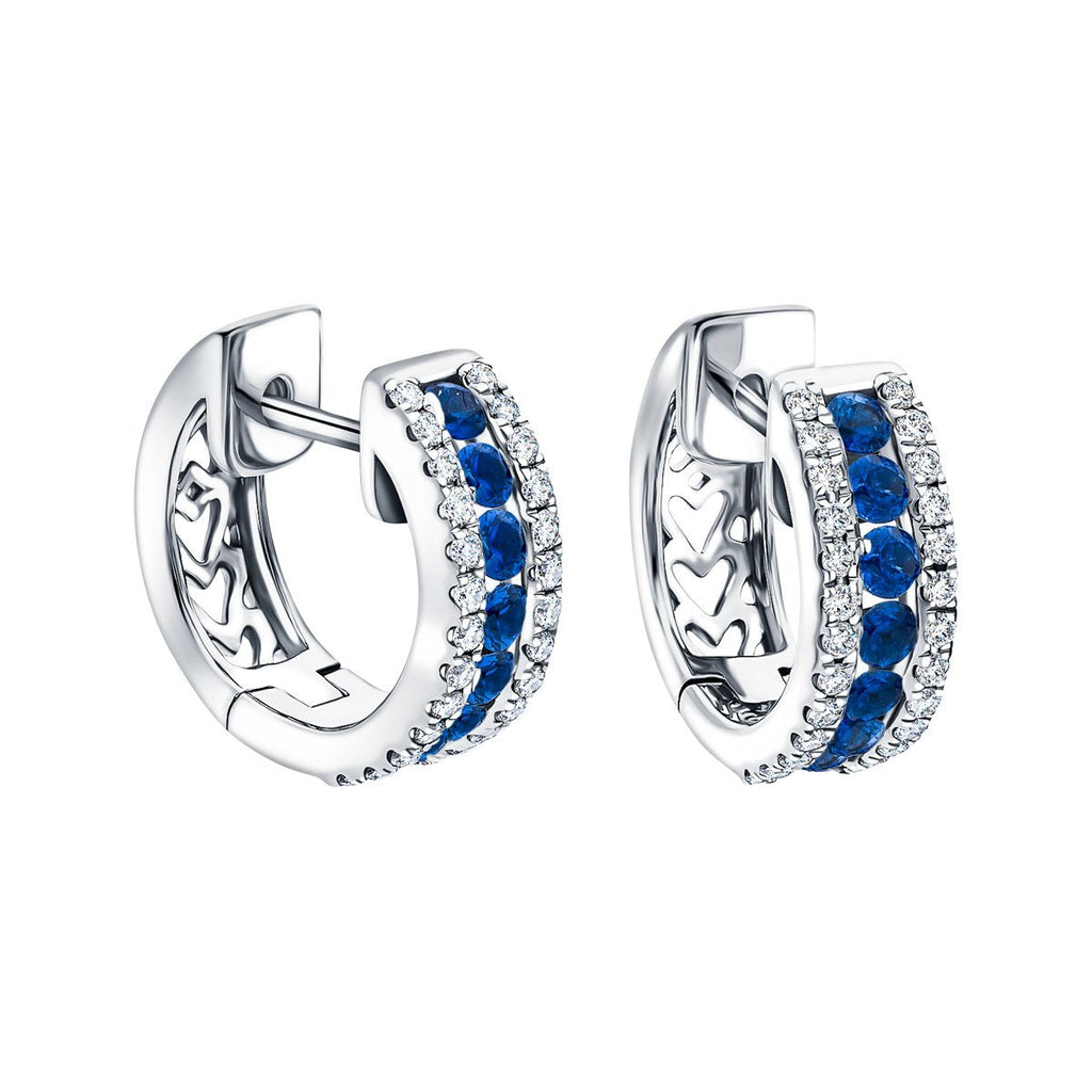 0.90ct Blue Sapphire & Diamond Hoop Earrings in 18k White Gold - All Diamond