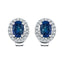 0.90ct Blue Sapphire & Diamond Oval Cluster Earrings 18k White Gold - All Diamond