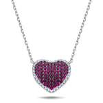 0.90ct Ruby & 0.25ct Diamond Heart Shaped Necklace in 18k White Gold - All Diamond