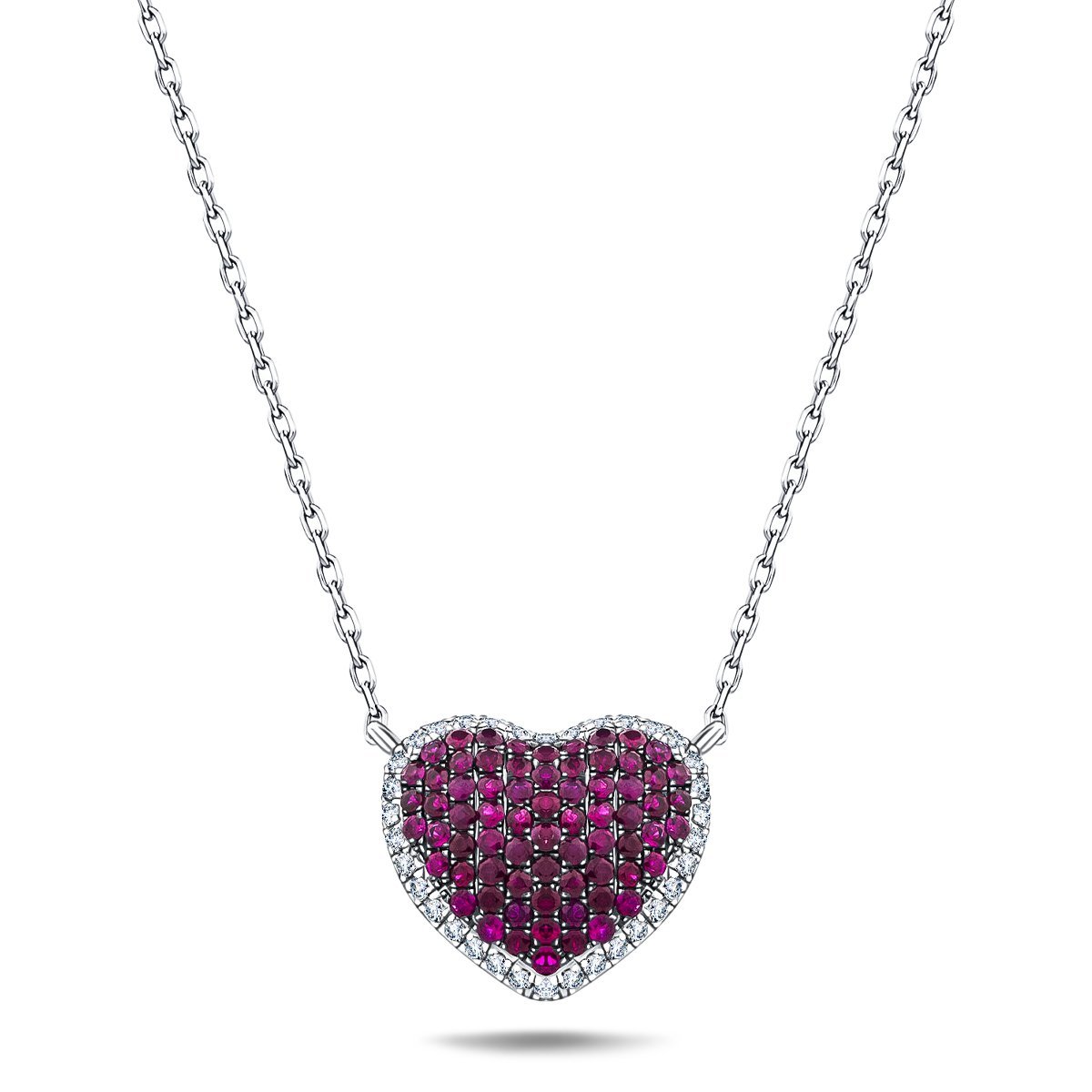 0.90ct Ruby & 0.25ct Diamond Heart Shaped Necklace in 18k White Gold - All Diamond