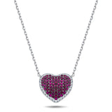 0.90ct Ruby & 0.25ct Diamond Heart Shaped Necklace in 18k White Gold - All Diamond