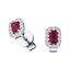 0.90ct Ruby & Diamond Rectangle Cluster Earrings 18k White Gold - All Diamond