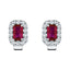 0.90ct Ruby & Diamond Rectangle Cluster Earrings 18k White Gold - All Diamond