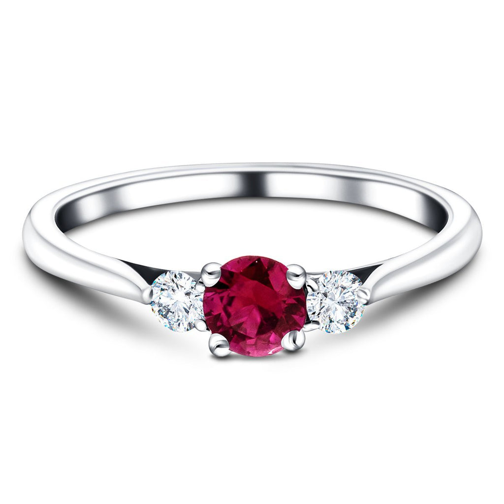 0.96ct Ruby And 0.54ct Diamond Trilogy Ring in 18k White Gold - All Diamond