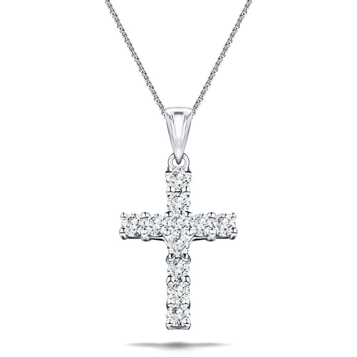 1.00ct Classic Claw Set Diamond Cross Pendant in 18K White Gold - All Diamond