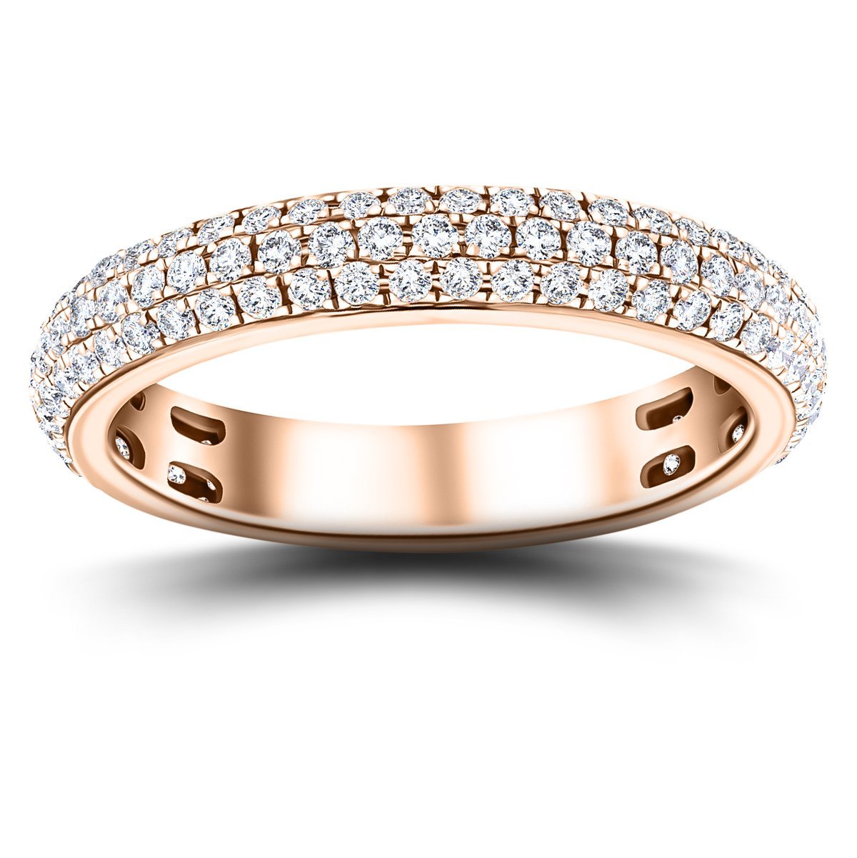 1.00ct G/SI 3 Row Diamond Pave Set Full Eternity Ring in 18k Rose Gold - All Diamond