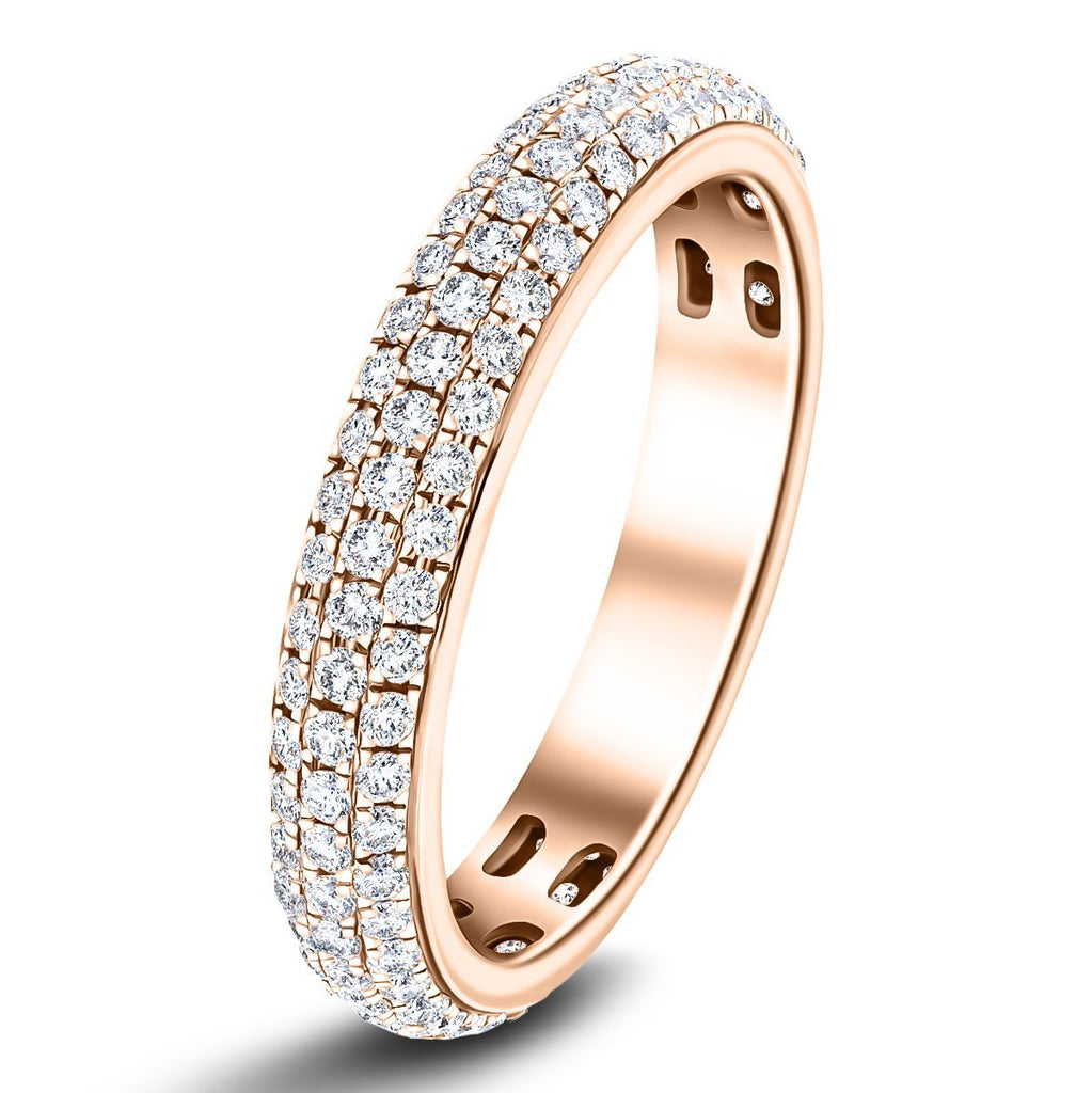 1.00ct G/SI 3 Row Diamond Pave Set Full Eternity Ring in 18k Rose Gold - All Diamond