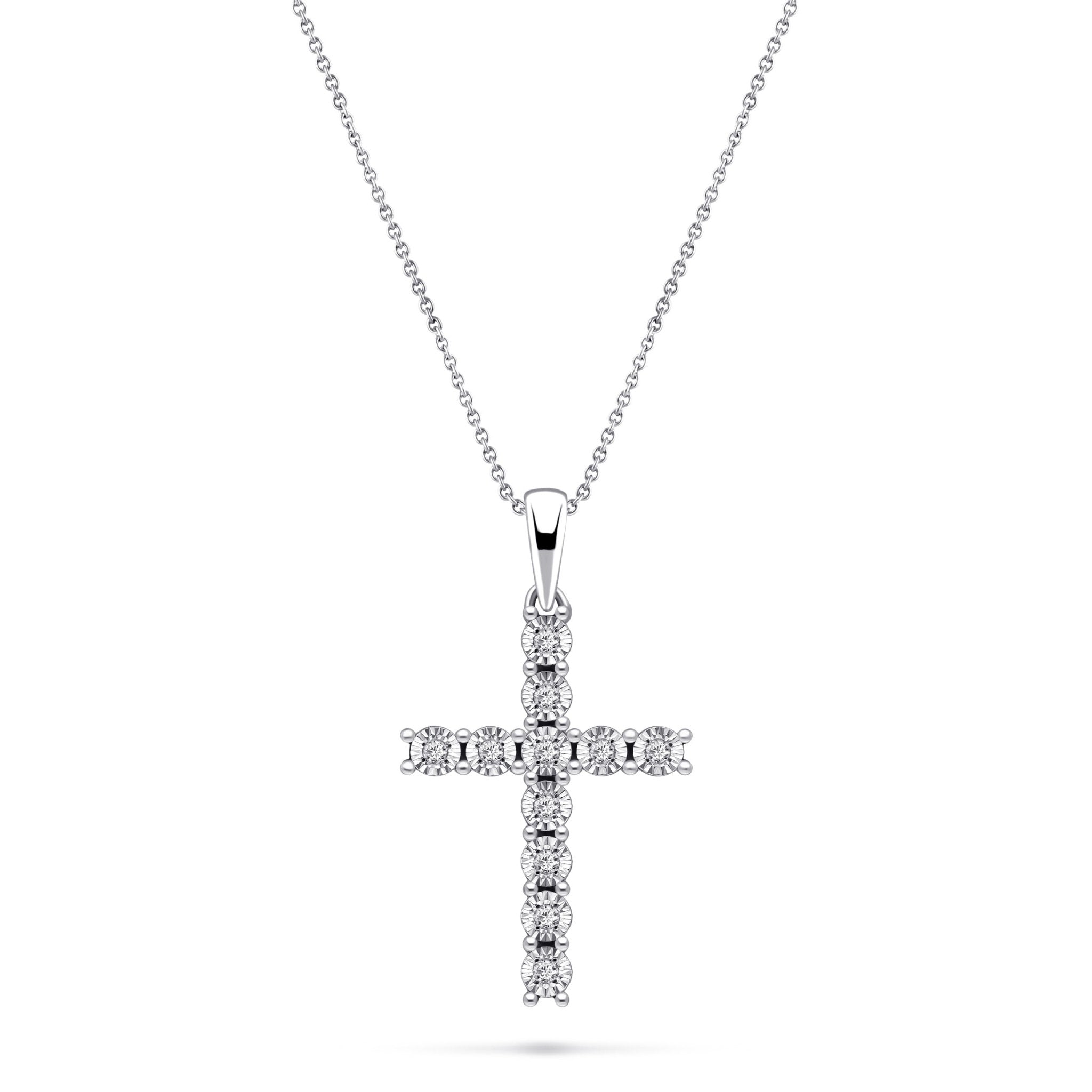 1.00ct Look Classic Claw Set Diamond Cross Pendant in 9k White Gold - All Diamond