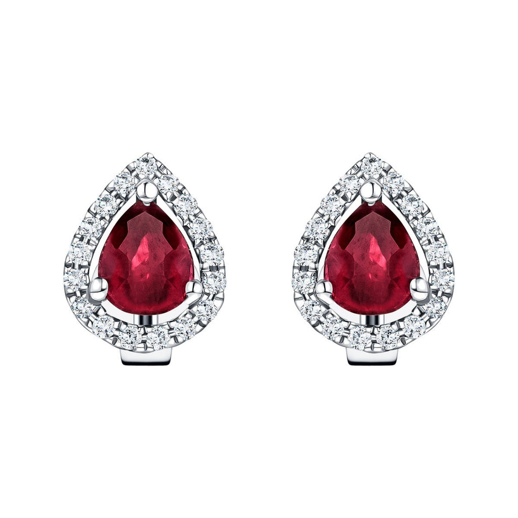 1.00ct Ruby & Diamond Pear Cluster Earrings 18k White Gold - All Diamond