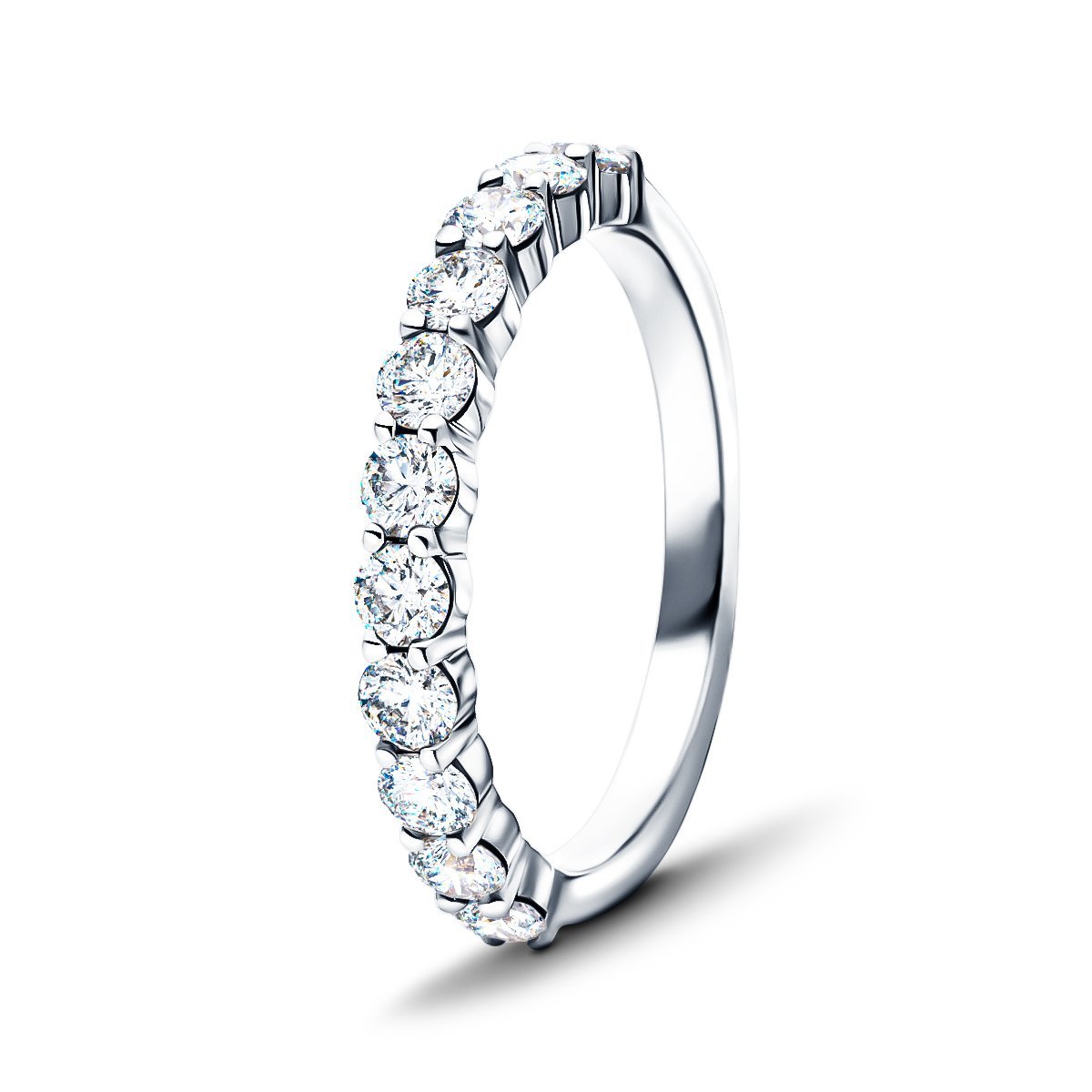 11 Stone Half Eternity Ring 0.75ct G/SI Diamonds in 18k White Gold 2.6mm - All Diamond