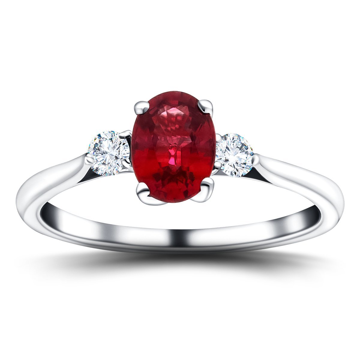 1.12ct Ruby with 0.22ct Diamond Trilogy Ring in 18k White Gold - All Diamond