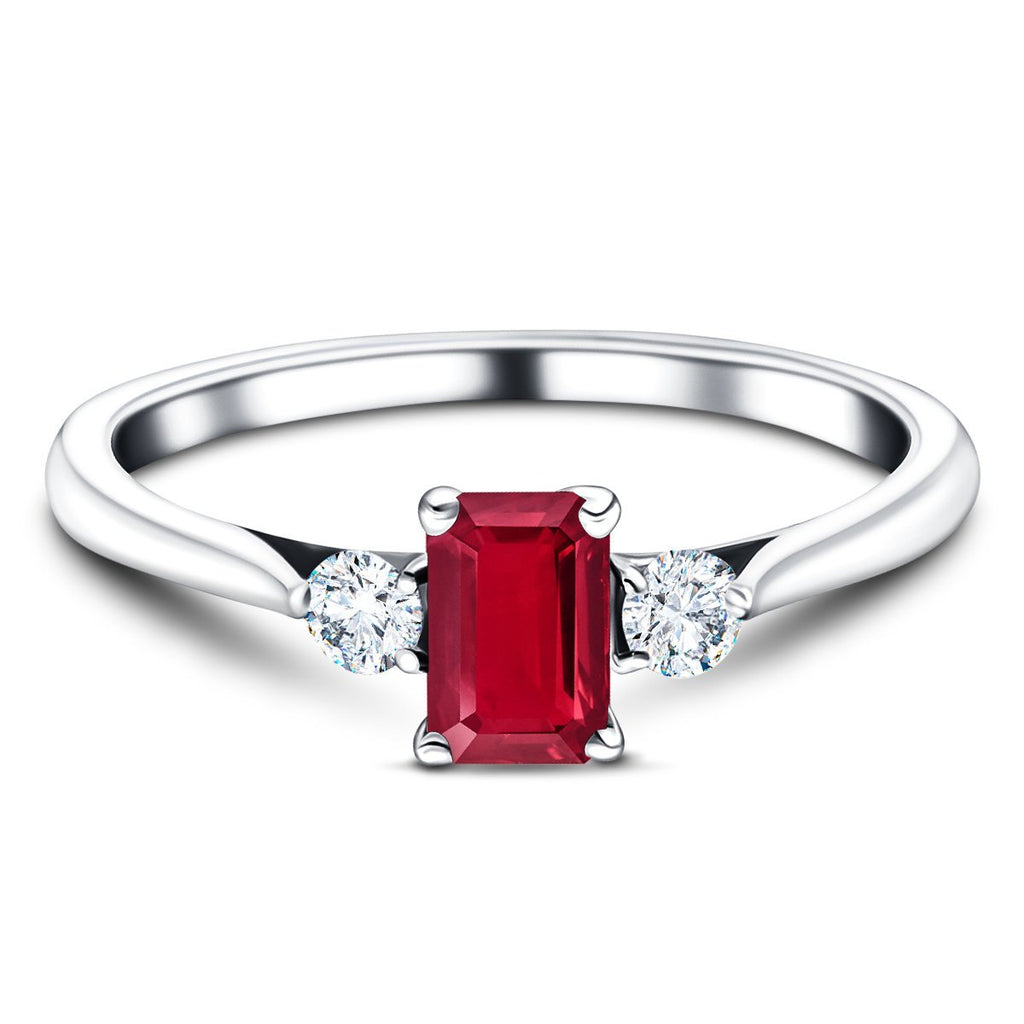 1.14ct Ruby with 0.21ct Diamond Trilogy Ring 18k White Gold - All Diamond