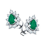 1.20ct Emerald & Diamond Pear Cluster Earrings 18k Whtie Gold - All Diamond