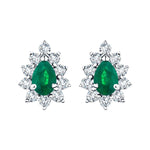 1.20ct Emerald & Diamond Pear Cluster Earrings 18k Whtie Gold - All Diamond