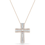 1.25ct Baguette & Round Cut Claw Set Diamond Cross in 18k Rose Gold - All Diamond