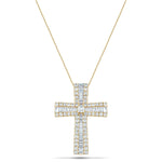 1.25ct Baguette & Round Cut Claw Set Diamond Cross in 18k Yellow Gold - All Diamond