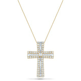 1.25ct Baguette & Round Cut Claw Set Diamond Cross in 18k Yellow Gold - All Diamond