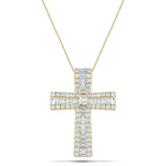 1.25ct Baguette & Round Cut Claw Set Diamond Cross in 18k Yellow Gold - All Diamond