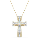 1.25ct Baguette & Round Cut Claw Set Diamond Cross in 18k Yellow Gold - All Diamond