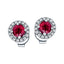 1.25ct Ruby & Diamond Round Cluster Earrings 18k White Gold - All Diamond