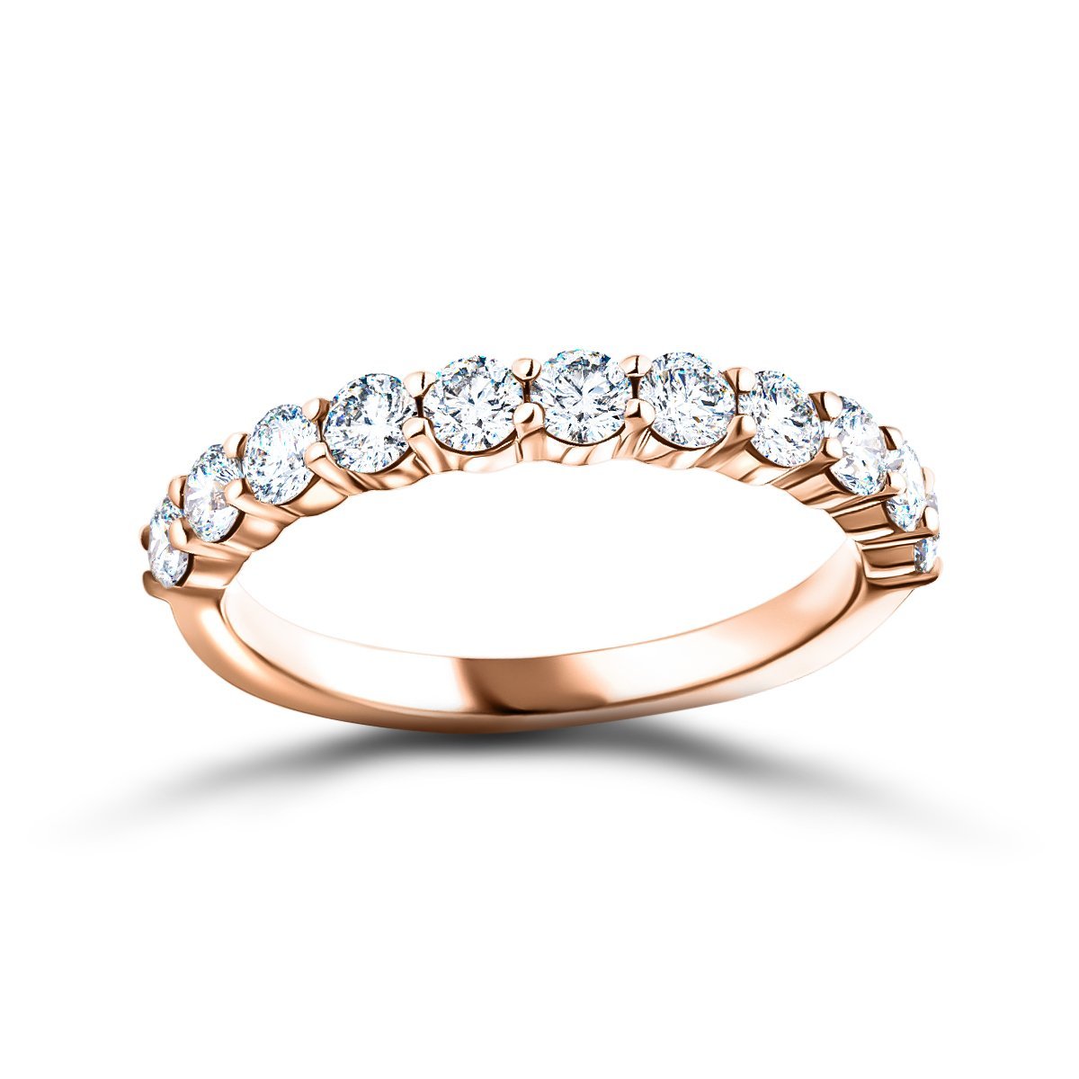 13 Stone Half Eternity Ring 0.50ct G/SI Diamonds in 18k Rose Gold 2.2mm - All Diamond