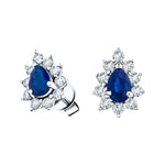 1.30ct Blue Sapphire & Diamond Pear Cluster Earrings 18k Whtie Gold - All Diamond