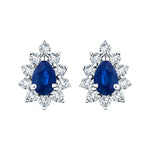 1.30ct Blue Sapphire & Diamond Pear Cluster Earrings 18k Whtie Gold - All Diamond