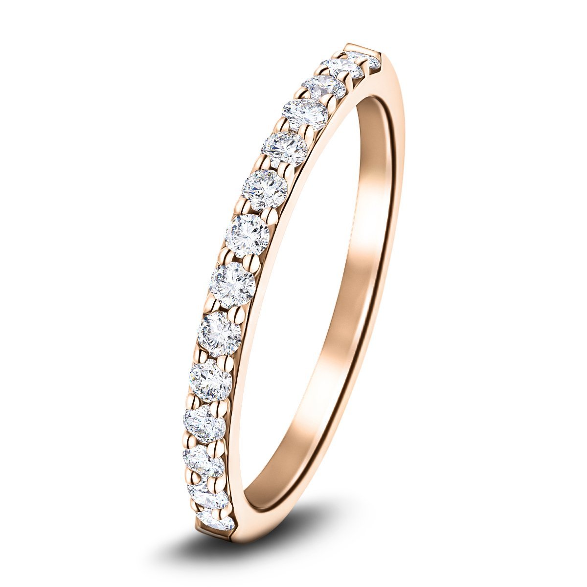 14 Stone Half Eternity Ring 0.35ct G/SI Diamonds in 18k Rose Gold 2.0mm - All Diamond