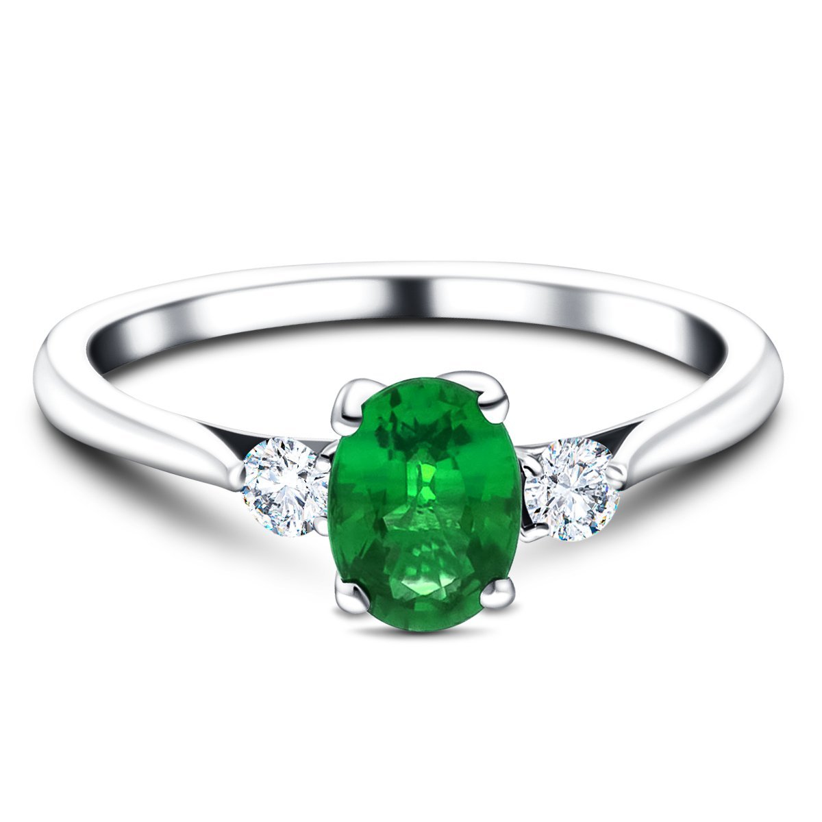 1.40ct Emerald with 0.25ct Diamond Trilogy Ring 18k White Gold - All Diamond