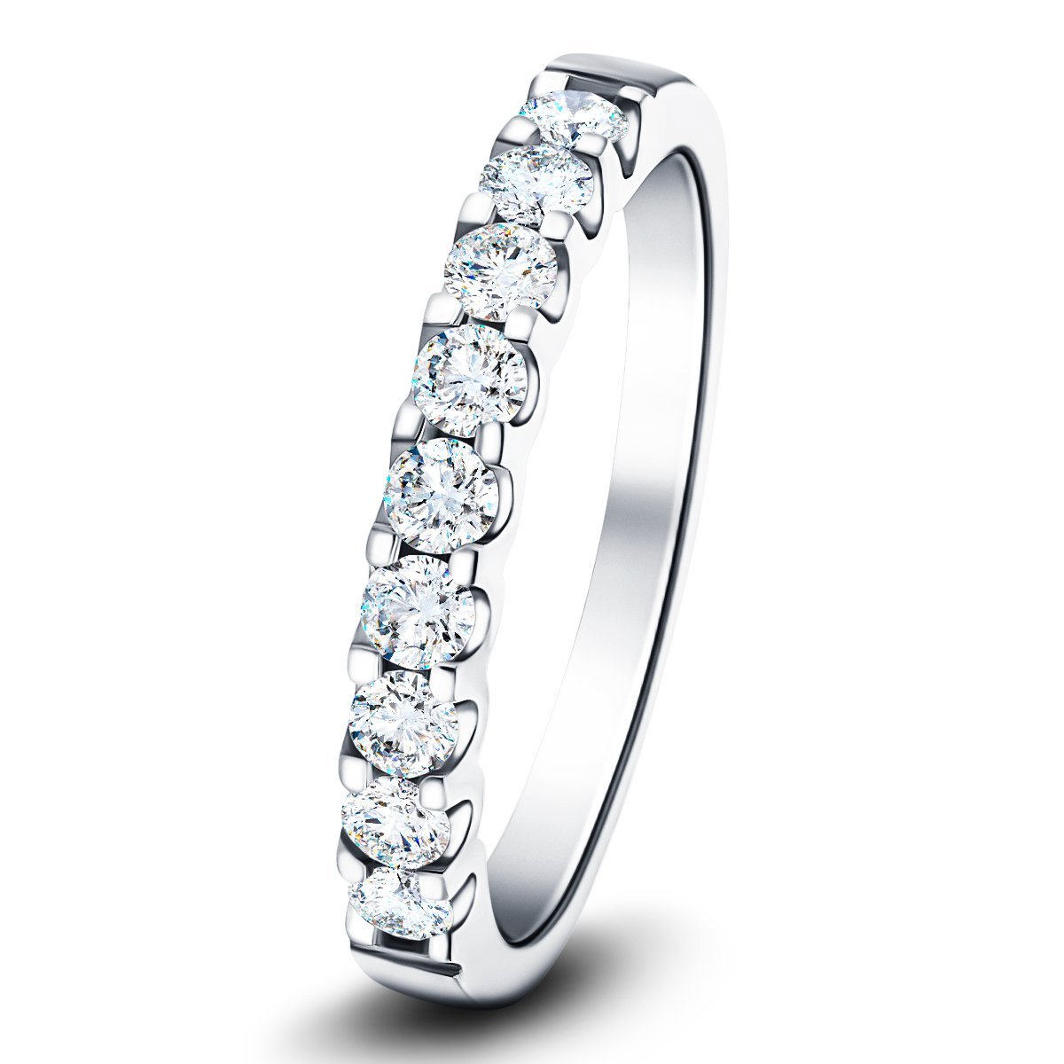15 Stone Half Eternity Ring 0.50ct G/SI Diamonds in 18k White Gold 2.3mm - All Diamond