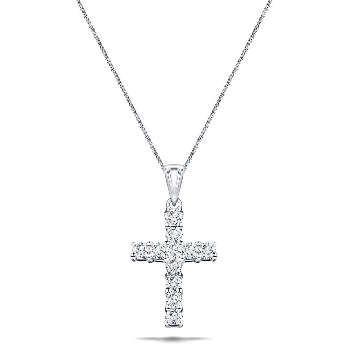 1.50ct Classic Claw Set Diamond Cross Pendant in 18K White Gold - All Diamond