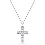 1.50ct Classic Claw Set Diamond Cross Pendant in 18K White Gold - All Diamond