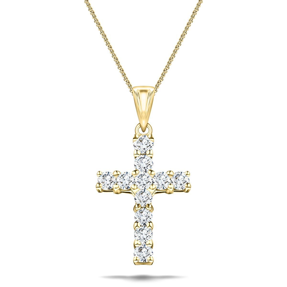 1.50ct Classic Claw Set Diamond Cross Pendant in 18K Yellow Gold - All Diamond