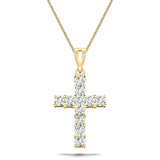 1.50ct Classic Claw Set Diamond Cross Pendant in 18K Yellow Gold - All Diamond