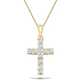 1.50ct Classic Claw Set Diamond Cross Pendant in 18K Yellow Gold - All Diamond