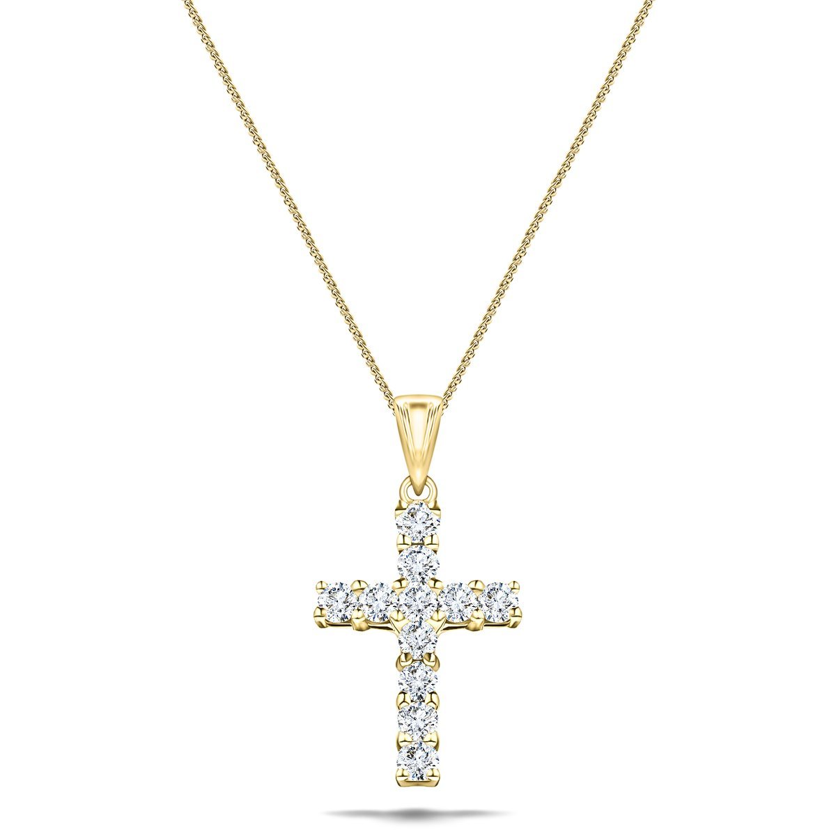 1.50ct Classic Claw Set Diamond Cross Pendant in 18K Yellow Gold - All Diamond