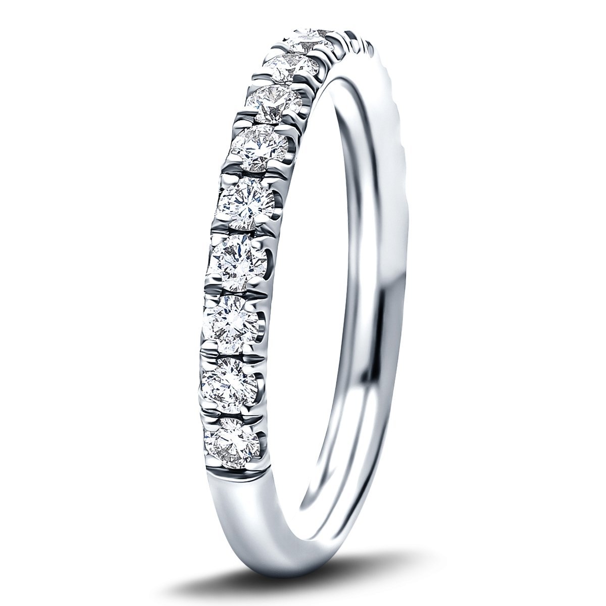 16 Stone Half Eternity Ring 0.80ct G/SI Diamonds in 18k White Gold - All Diamond