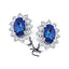 1.60ct Blue Sapphire & Diamond Oval Cluster Earrings 18k Whtie Gold - All Diamond