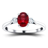 1.60ct Ruby with 0.25ct Diamond Trilogy Ring in 18k White Gold - All Diamond