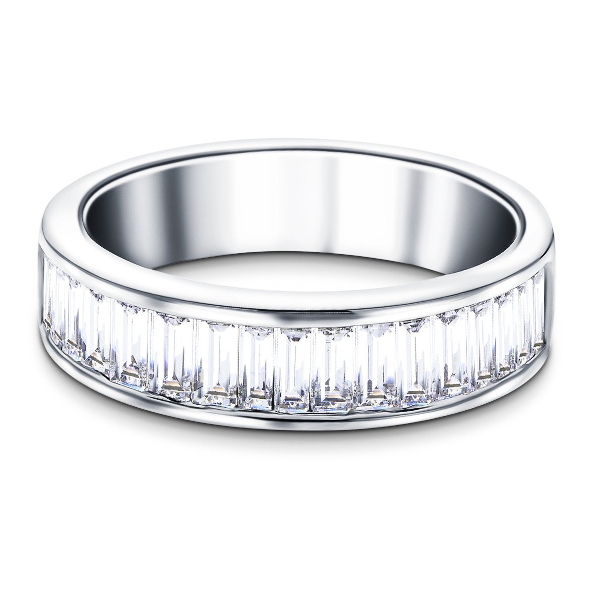 17 Baguette Diamonds Half Eternity Ring 1.30ct 18k White Gold 6.0mm - All Diamond