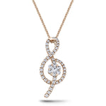 18K Rose Gold 0.40ct Diamond Treble Clef Music Pendant Necklace - All Diamond