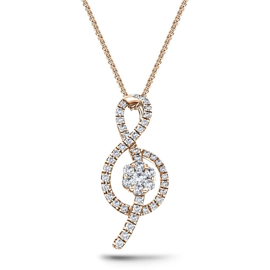 18K Rose Gold 0.40ct Diamond Treble Clef Music Pendant Necklace - All Diamond