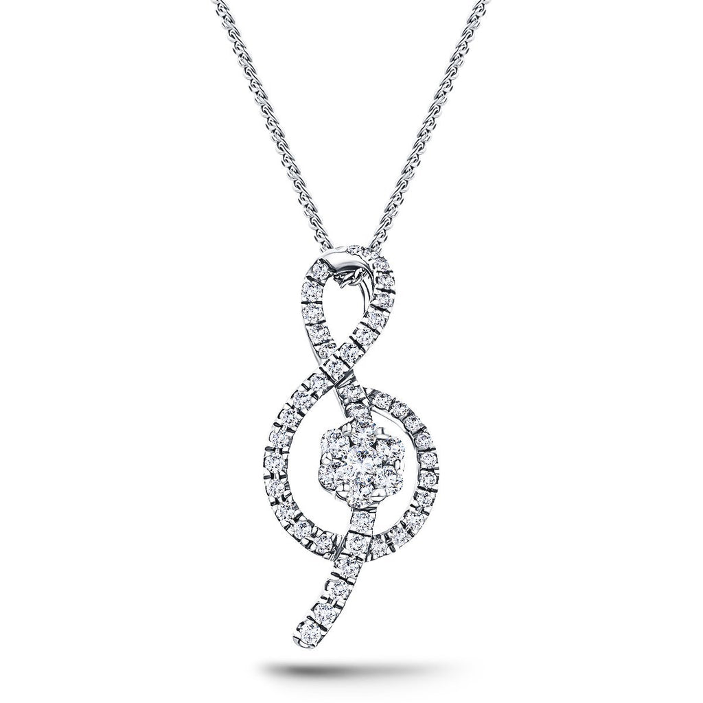 18K White Gold 0.40ct Diamond Treble Clef Music Pendant Necklace - All Diamond