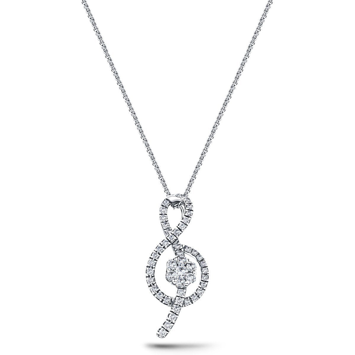 18K White Gold 0.40ct Diamond Treble Clef Music Pendant Necklace - All Diamond