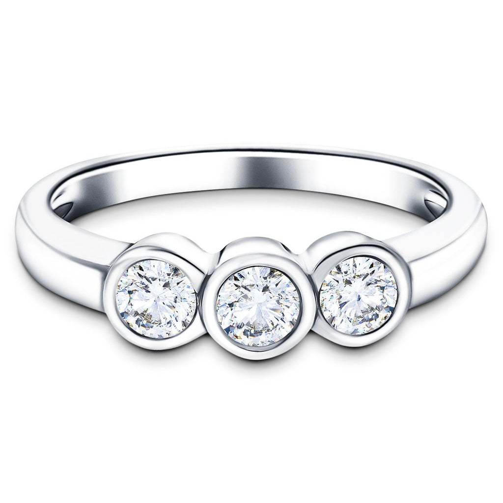 18k White Gold 0.55ct G/SI Diamond Three Stone Bezel Set Ring - All Diamond