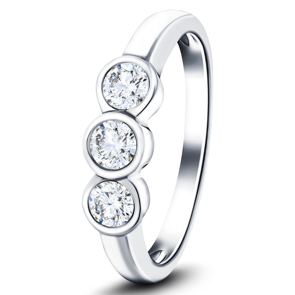 18k White Gold 0.75ct G/SI Diamond Three Stone Bezel Set Ring - All Diamond