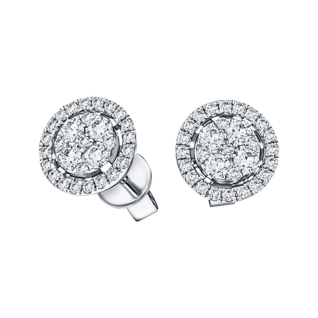 18k White Gold Circle Diamond Cluster Halo Earrings 0.70ct In G/SI Quality - All Diamond